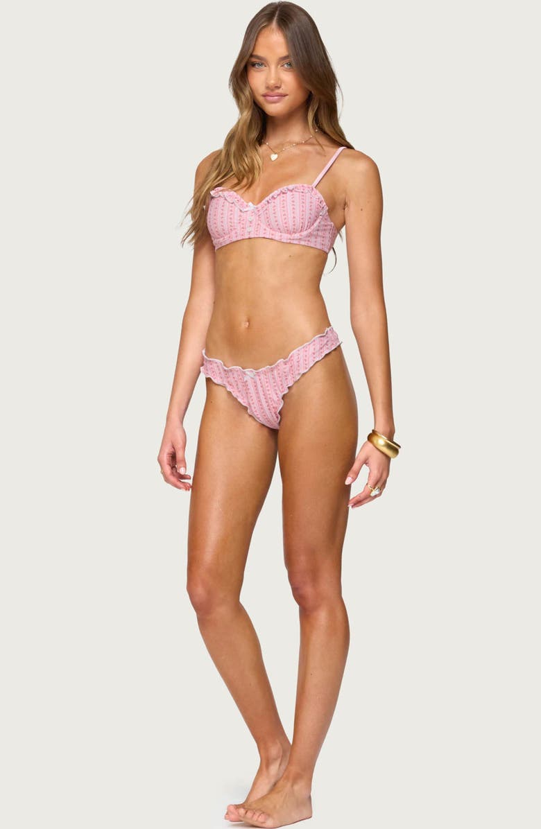 EDIKTED Pip Stripe Ruffle Underwire Bikini Top, Alternate, color, Pink