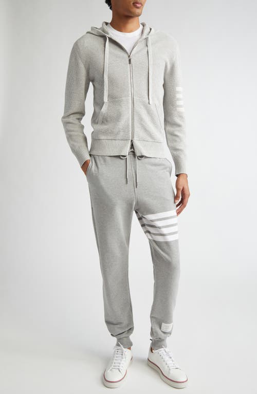 Thom Browne Textured Stitch Linen & Cotton Zip Hoodie In Light Grey