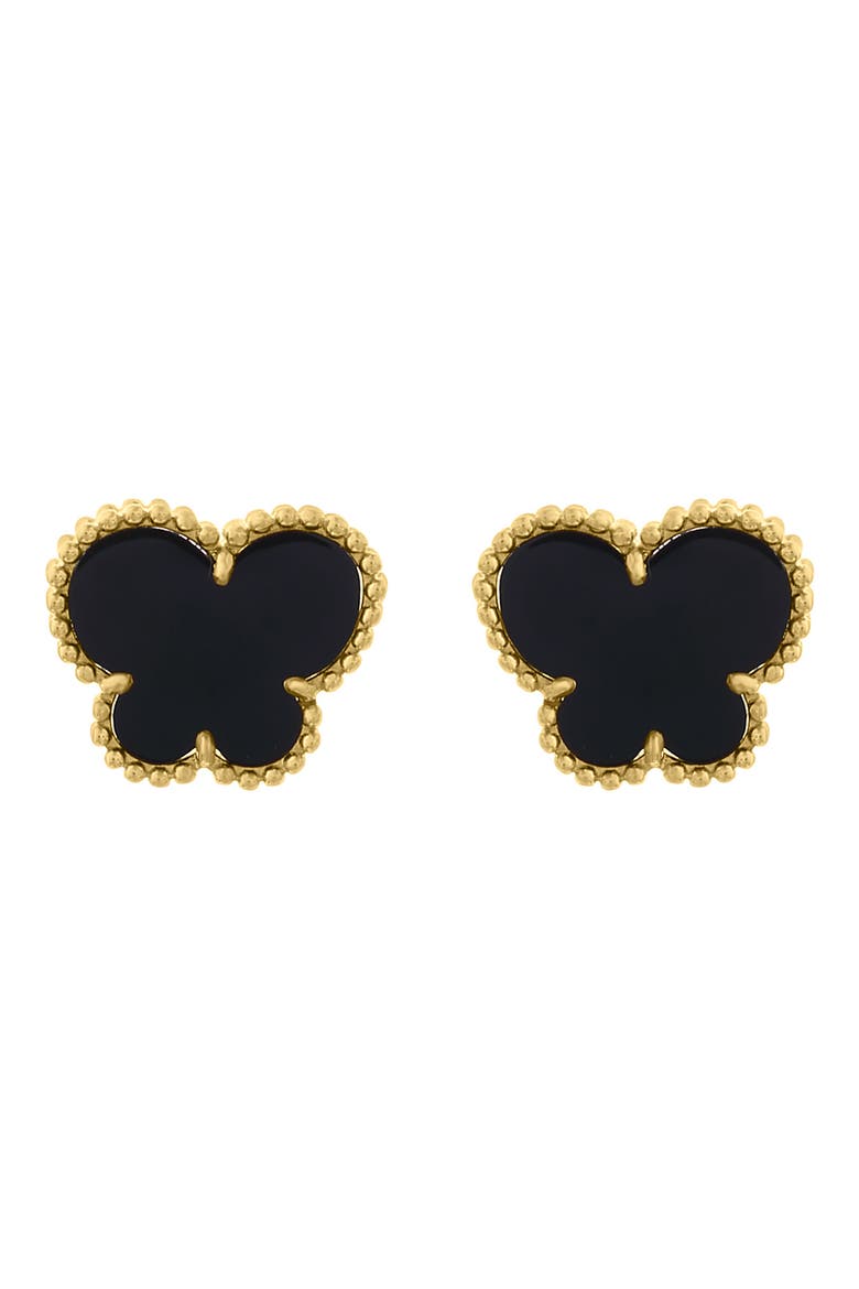 Onyx Clover Stud Earrings, Main, color, BLACK