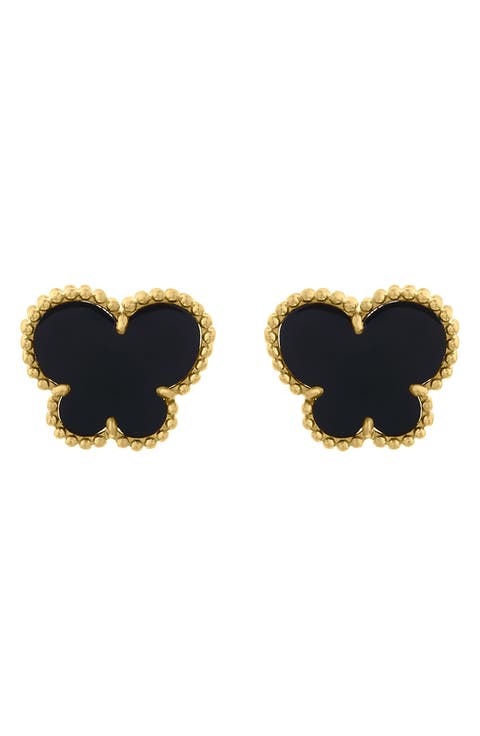 Onyx Clover Stud Earrings