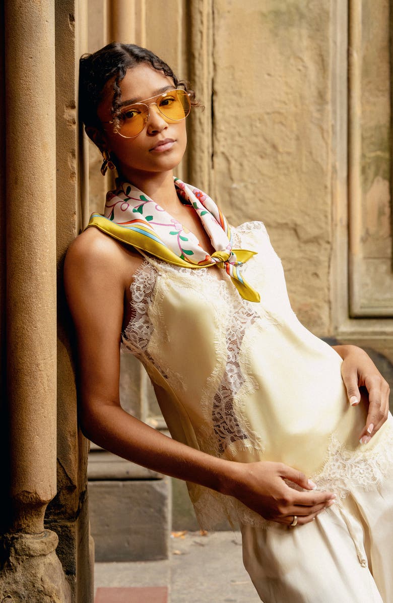 Jessie Zhao New York Limoncello Jardin Double Sided Silk Scarf, Alternate, color, Pink