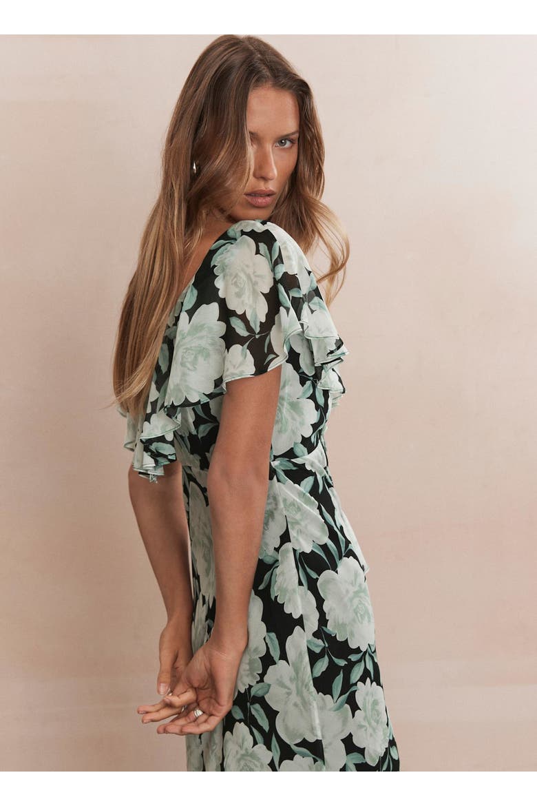 Floral Print Ruffle Maxi Dress, Alternate, color, Green