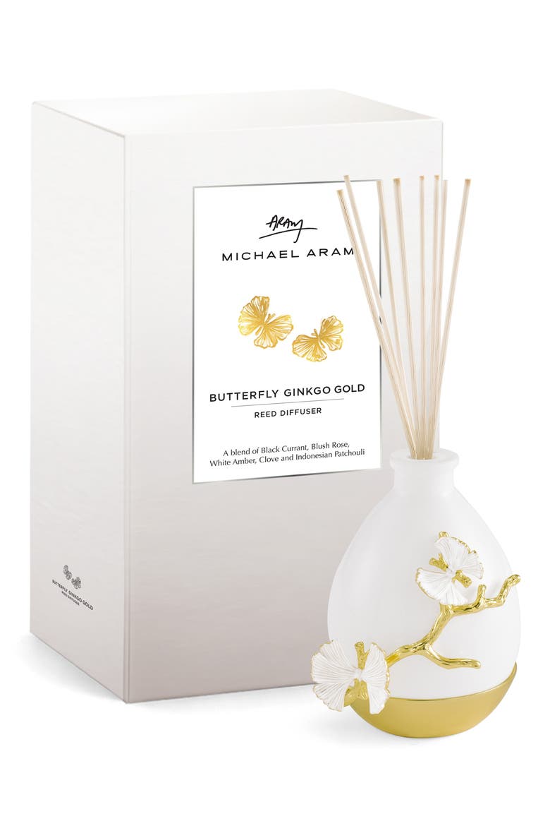 Butterfly Ginkgo Gold Diffuser, Alternate, color, WHITE MULTI