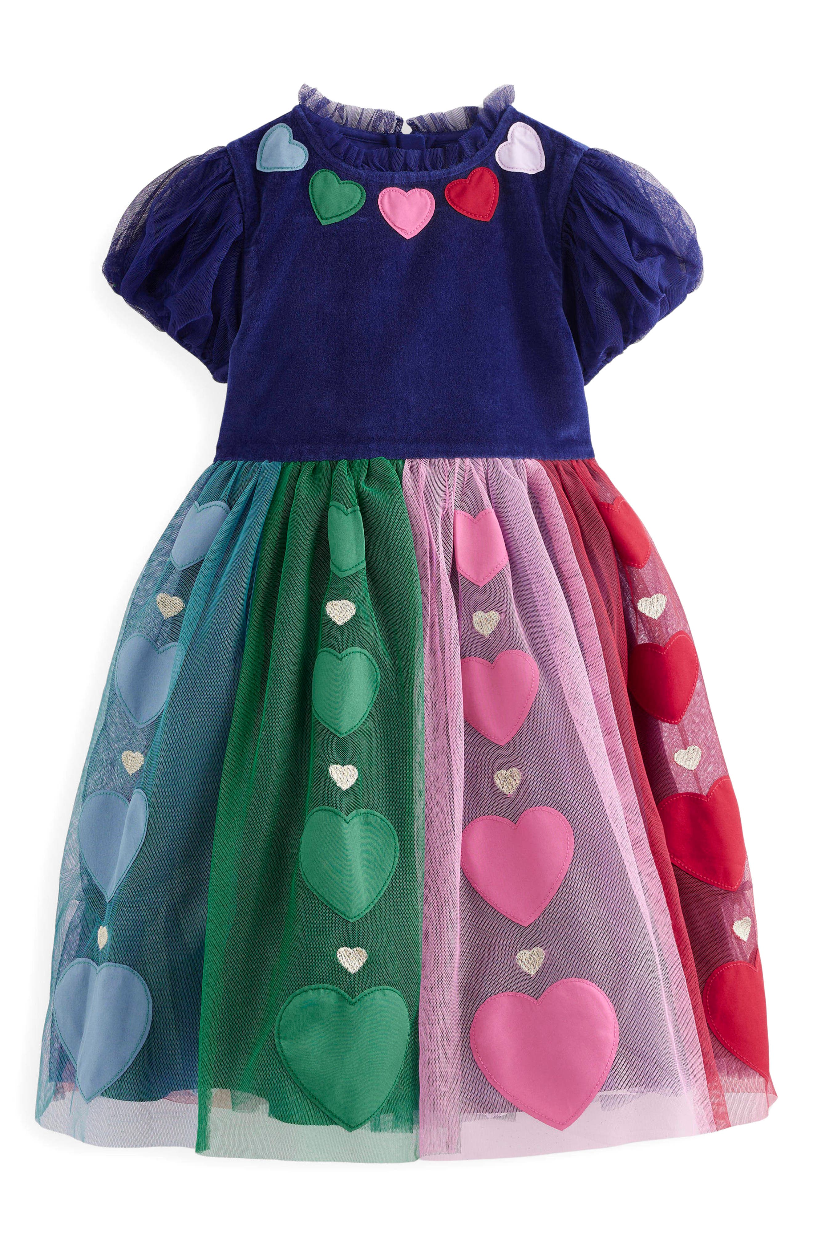 Mini Boden Kids' Heart Appliqué Velvet & Tulle Party Dress
