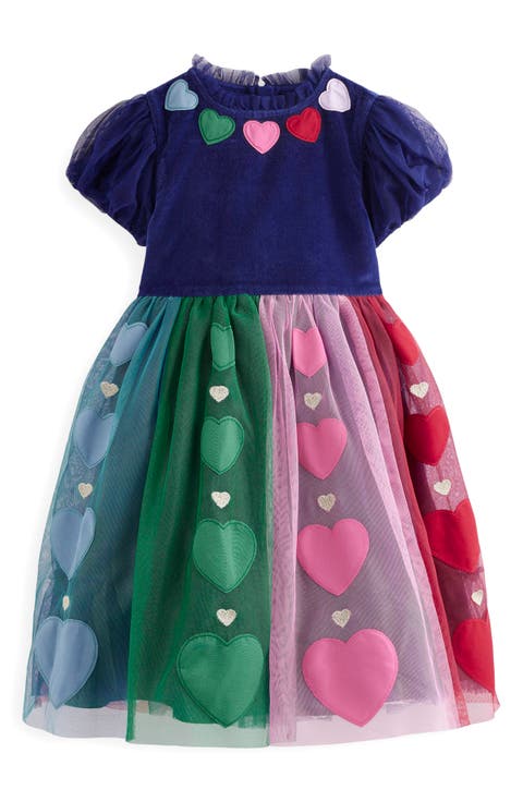 Kids' Heart Appliqué Velvet & Tulle Party Dress (Toddler, Little Kid & Big Kid)