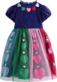 Mini Boden Kids' Heart Appliqué Velvet & Tulle Party Dress