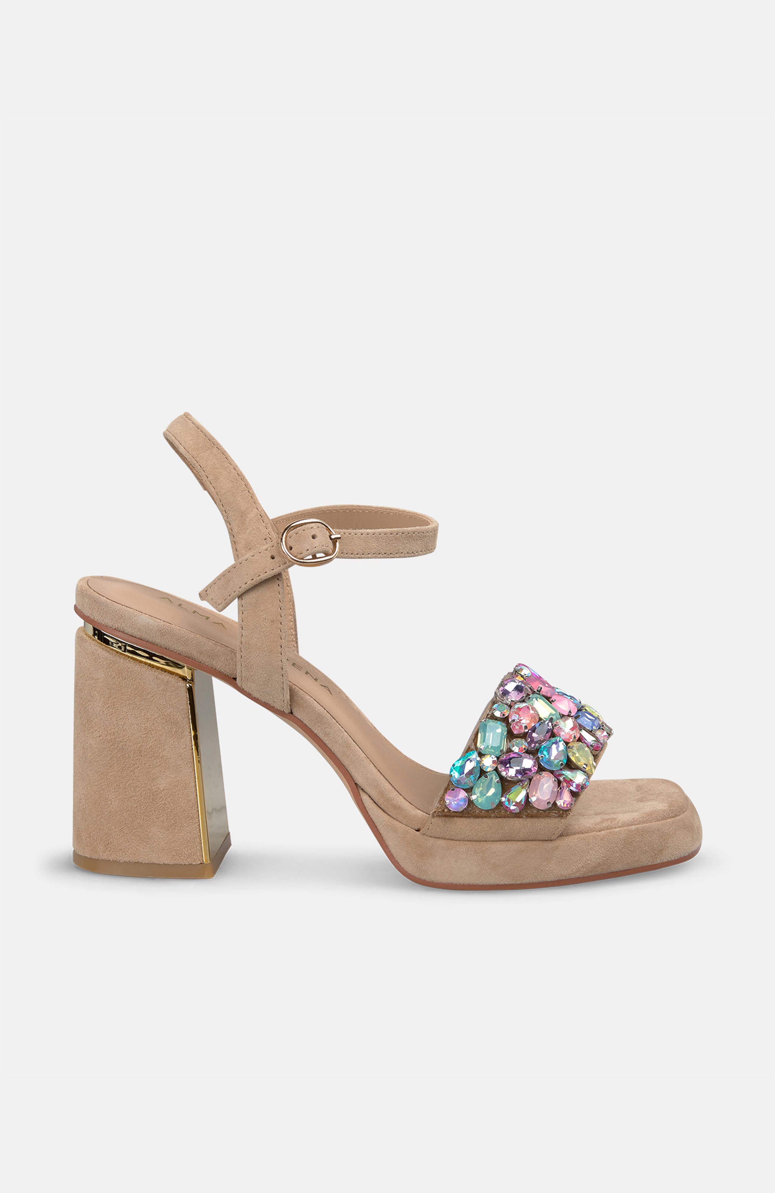 Sandal Wide Rhinestones Strap, Main, color, Beige