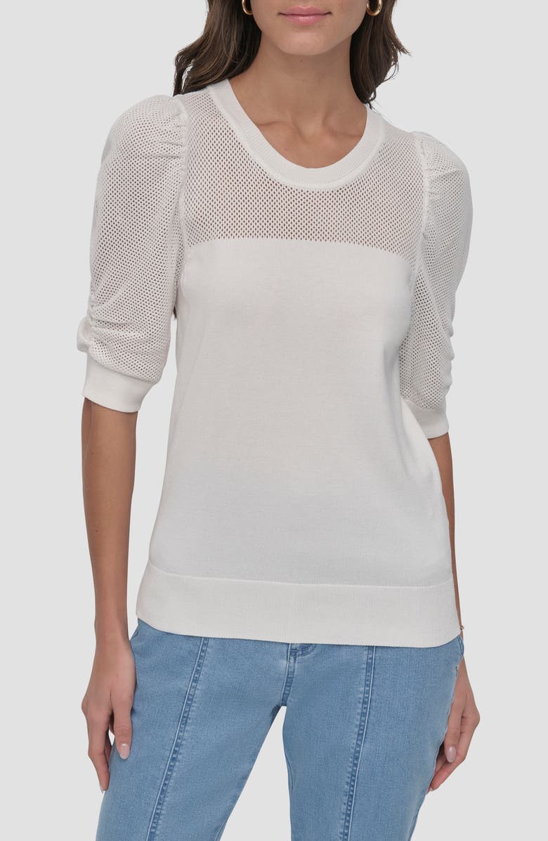 DKNY Puff Sleeve Sweater, Main, color, Ivory