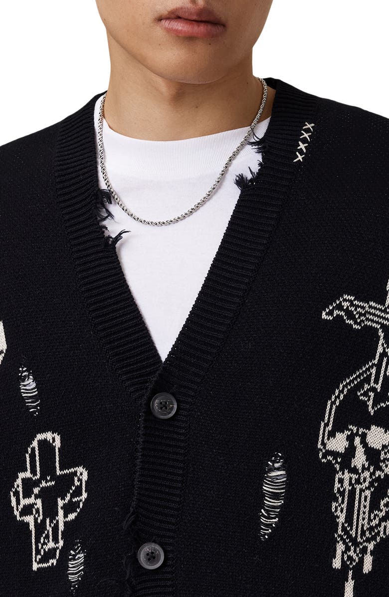 AllSaints Caledon Jacquard Cardigan, Alternate, color, Black/ Chalk White