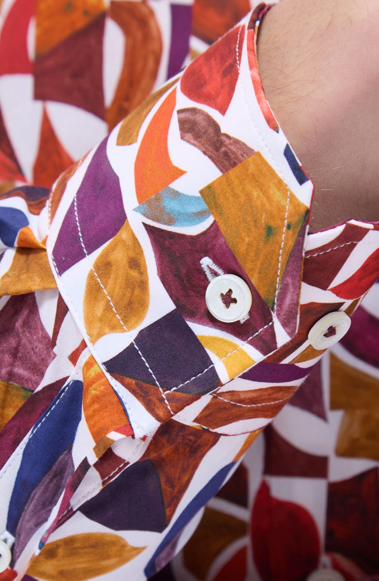 Bugatchi Julian Shaped Fit Abstract Print Stretch Button-Up Shirt, Alternate, color, Chili