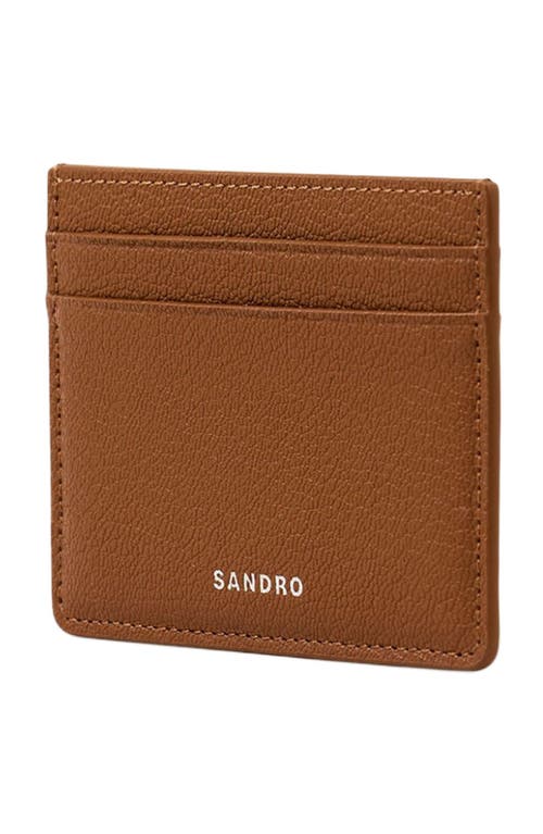Sandro Mens Cognac Logo-embossed Leather Card Holder In Brown