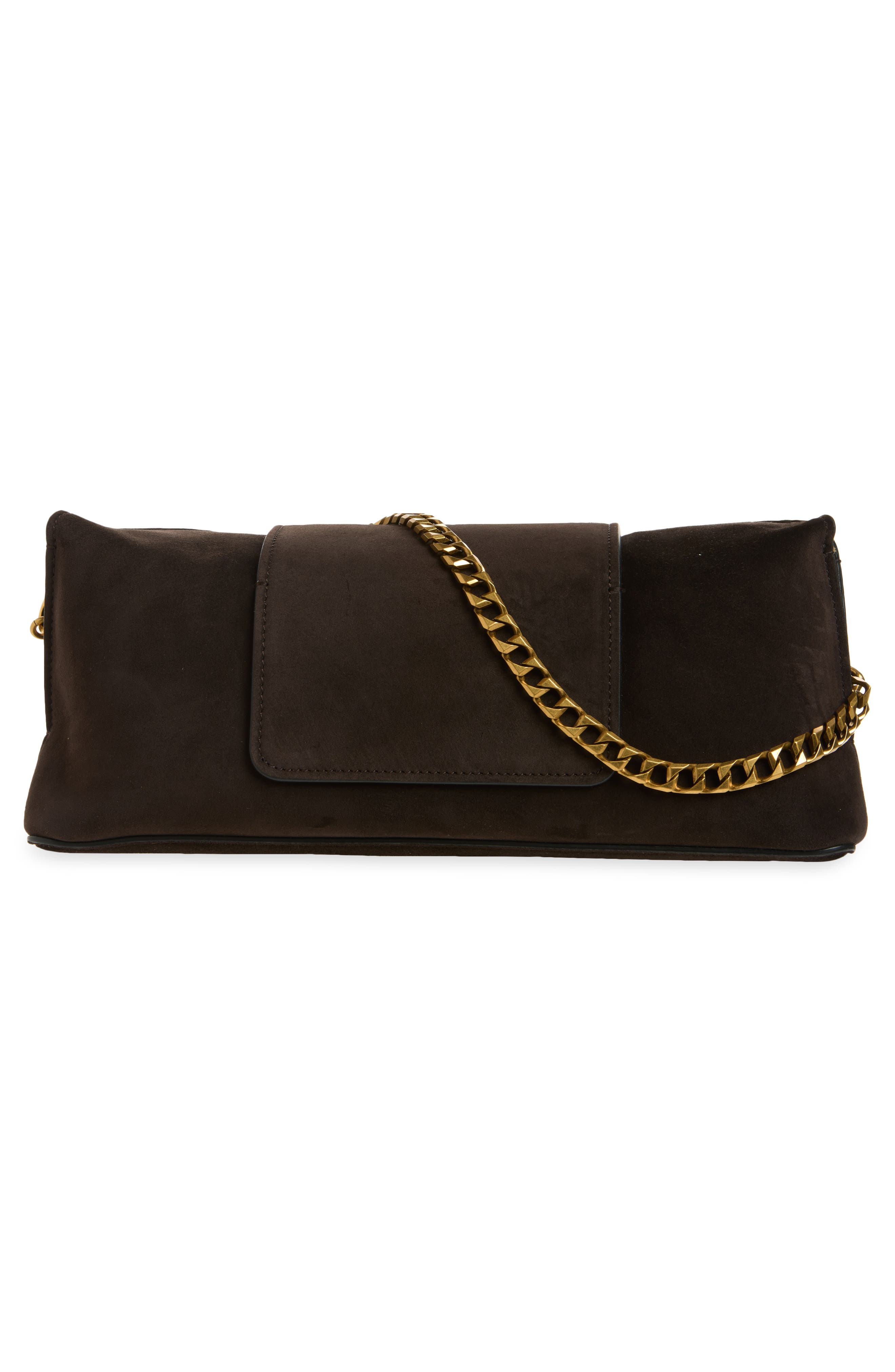 Medusa Suede Clutch, Alternate, color, MOKA GOLD