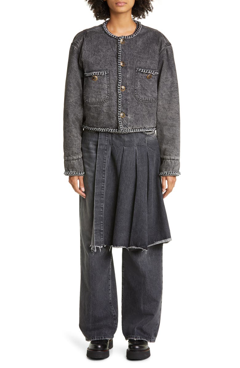 R13 Chain Embellished Crop Denim Jacket, Alternate, color, 