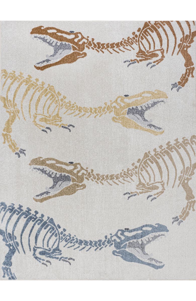 JONATHAN Y Kingdarr T-Rex Modern Kids Machine-Washable Area Rug, Main, color, Cream/Multi