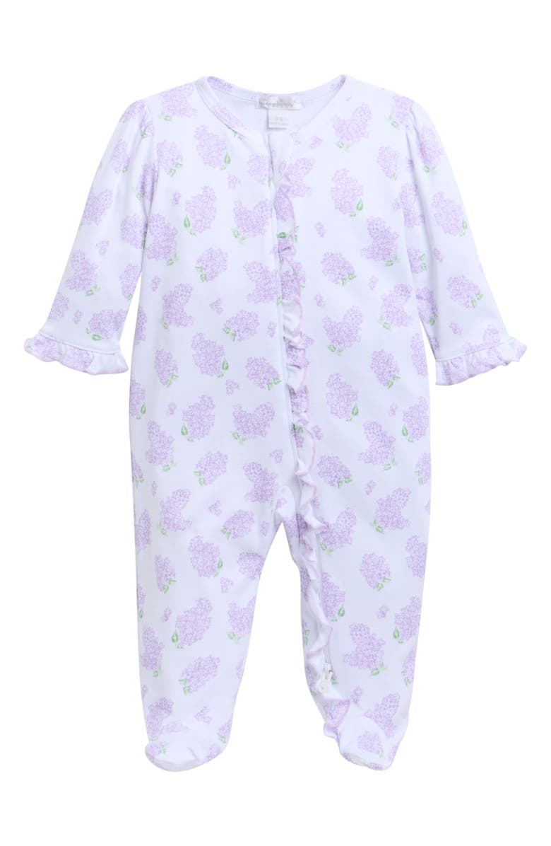 Kissy Kissy Floral Ruffle Edge Pima Cotton Footie, Main, color, Lilac