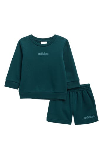 Adidas Originals Adidas Cotton Blend Fleece Sweatshirt & Shorts Set In Green