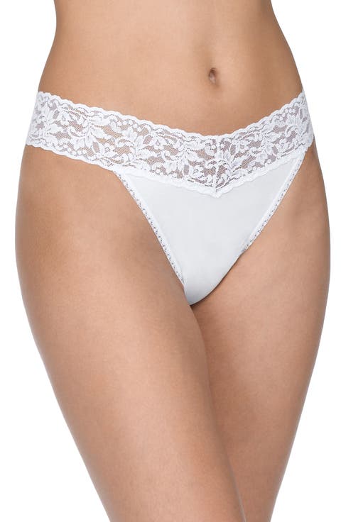 Cotton & Stretch Lace Original Rise Thong