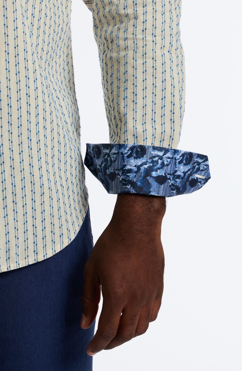 Robert Graham Senegal Classic Fit Stripe Organic Cotton & Linen Button-Up Shirt, Alternate, color, 