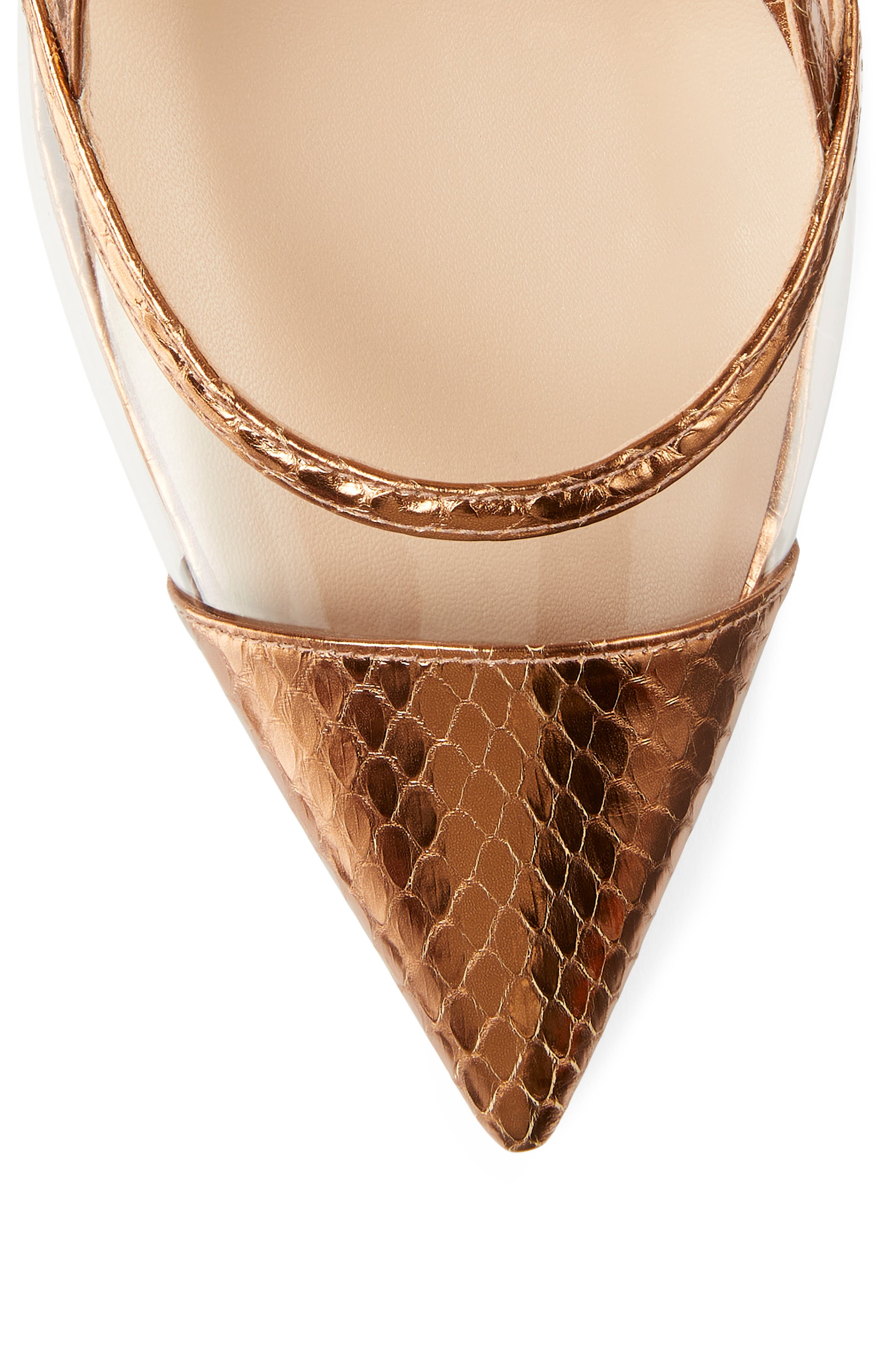 Stuart Weitzman Mondrian Pointed Toe Slingback Pump with Removable Ankle Wrap, Alternate, color, Brass/ Clear