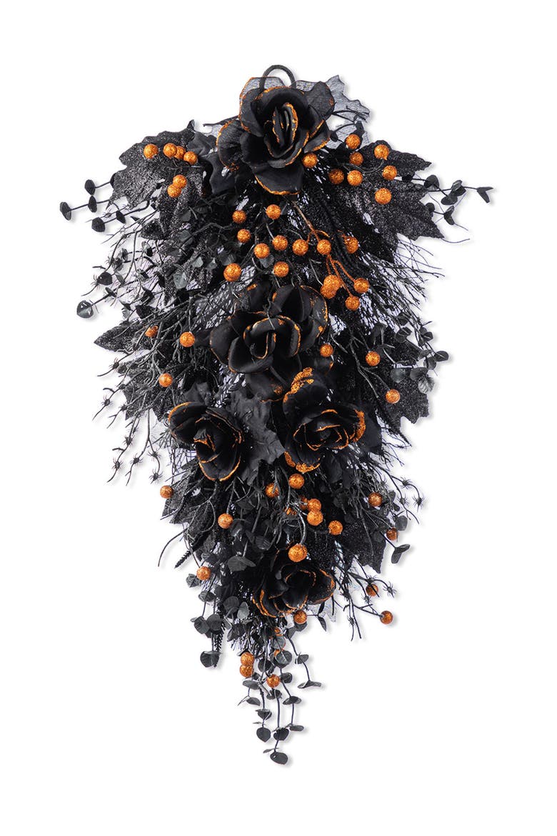 28"H Halloween Black Rose and Berry Teardrop, Main, color, Black