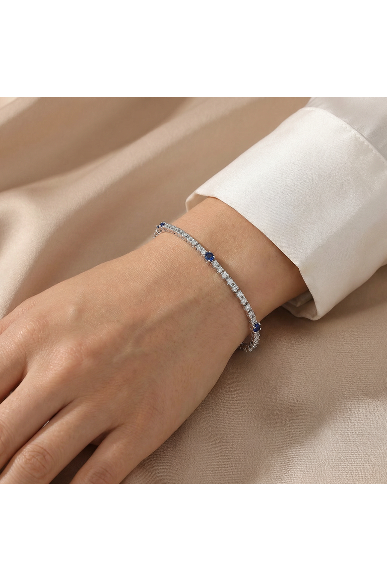1 1/10 Ct Diamond & Blue Sapphire Tennis Bracelet 14k Gold 7" Lab Grown, Alternate, color, 14k White Gold
