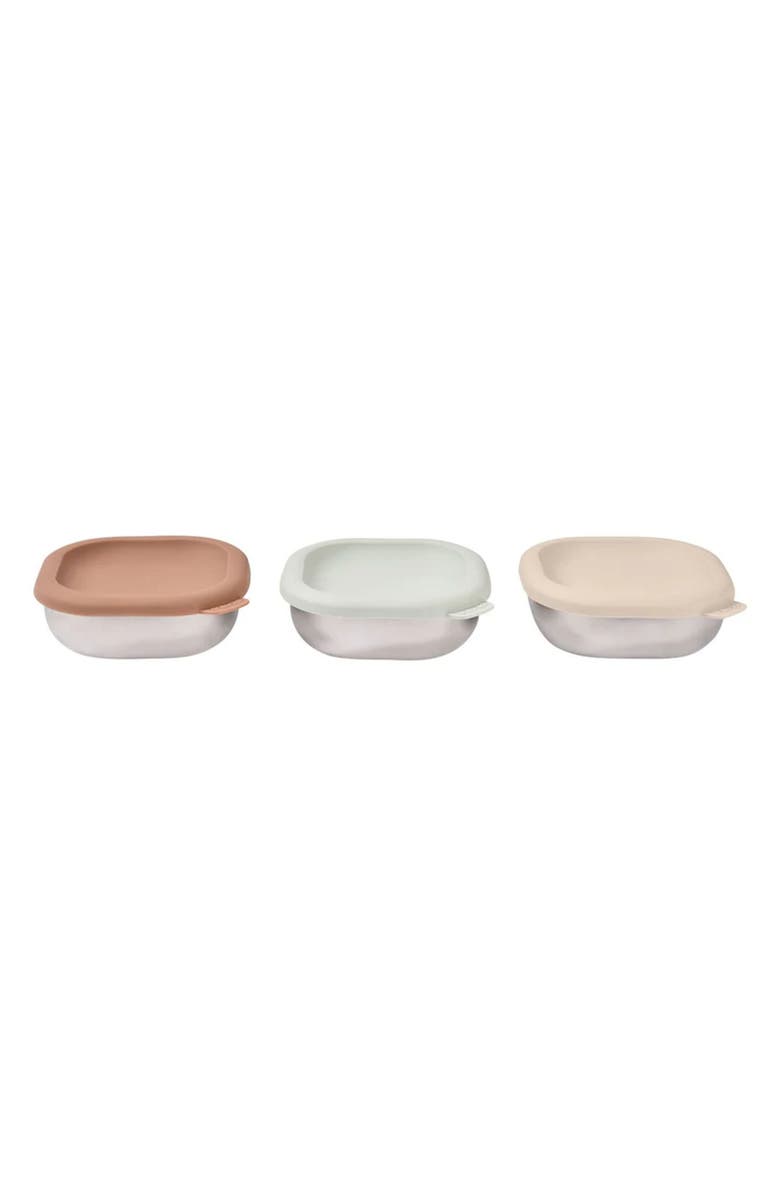 BEABA Set of 3 Microwave-Safe Stainless Steel Baby Bowls with Lids, Alternate, color, Natural