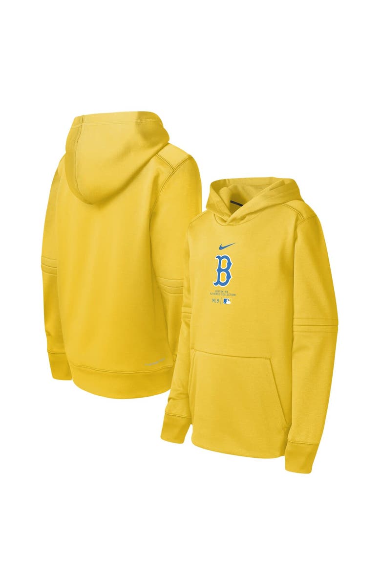 Nike Youth Nike Gold Boston Red Sox City Connect Practice Graphic Performance Pullover Hoodie, Main, color, 