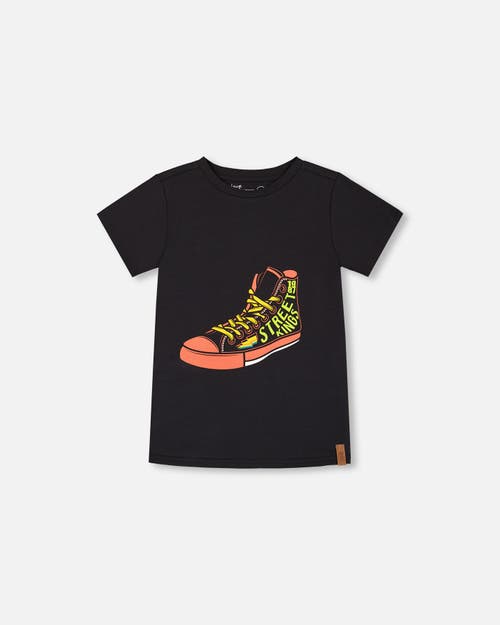 Deux Par Deux Little Boy's Organic Cotton Graphic Tee Black And Red Shoe In Black And Red Shoe
