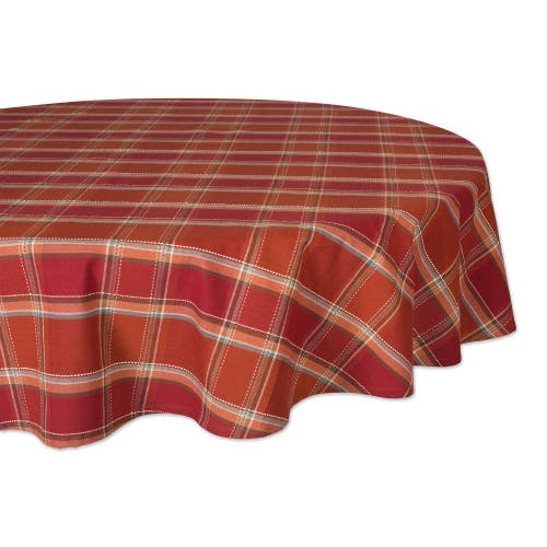 Dii Autumn Spice Plaid Tablecloth 70 Round In Multi