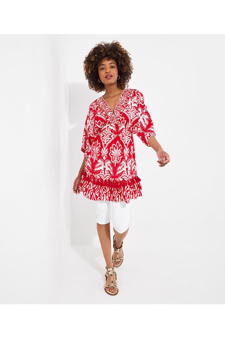 Batwing Tassel Tunic, Main, color, MEGA RED PALMS