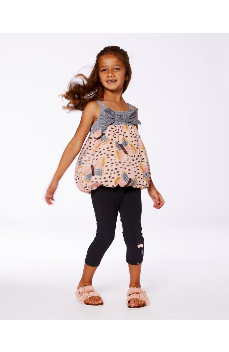 Deux par Deux Little Girl's Organic Cotton Capri Legging Black And Small Flower, Alternate, color,