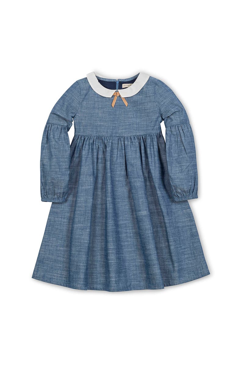 Hope & Henry Kids' Organic Empire Waist Peter Pan Collar Chambray Dress, Alternate, color, Blue Chambray