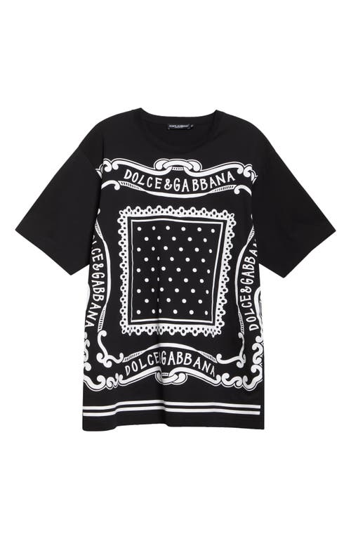 Dolce & Gabbana Black Crewneck T-shirt With Bandana Print All-over In N0000 Nero
