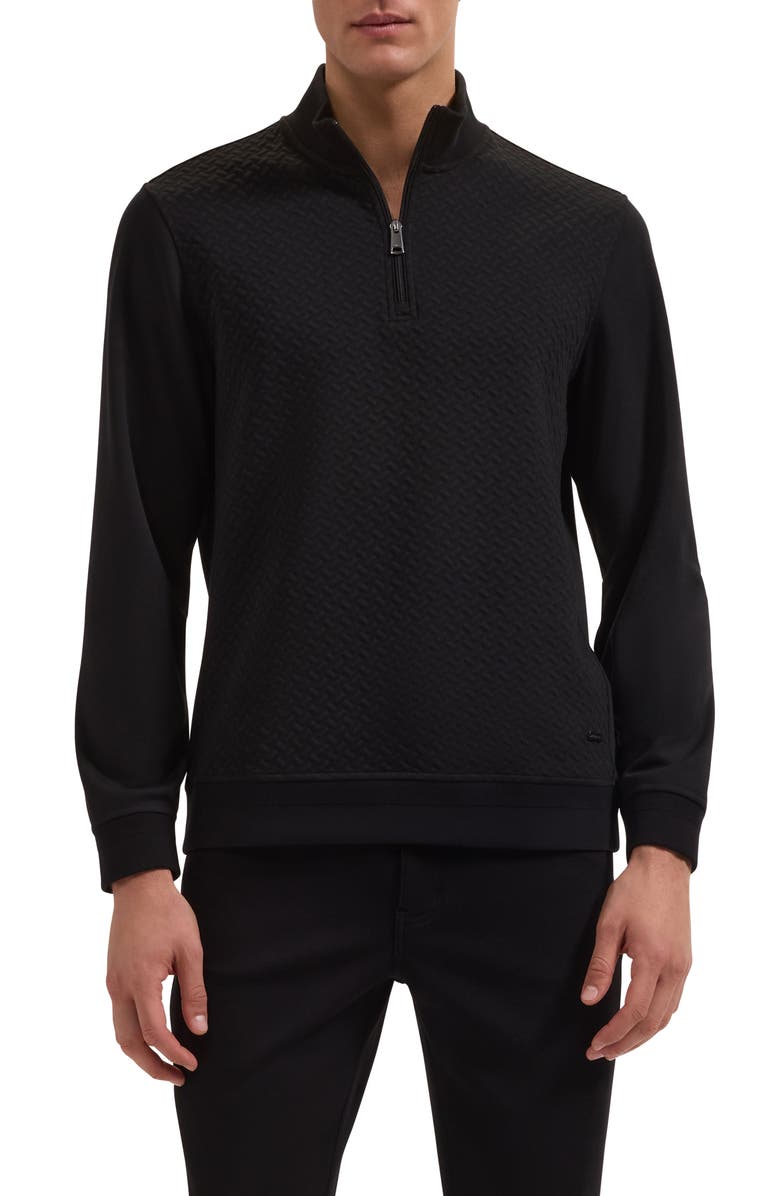 Bugatchi Quarter Zip Sweatshirt, Main, color, Black