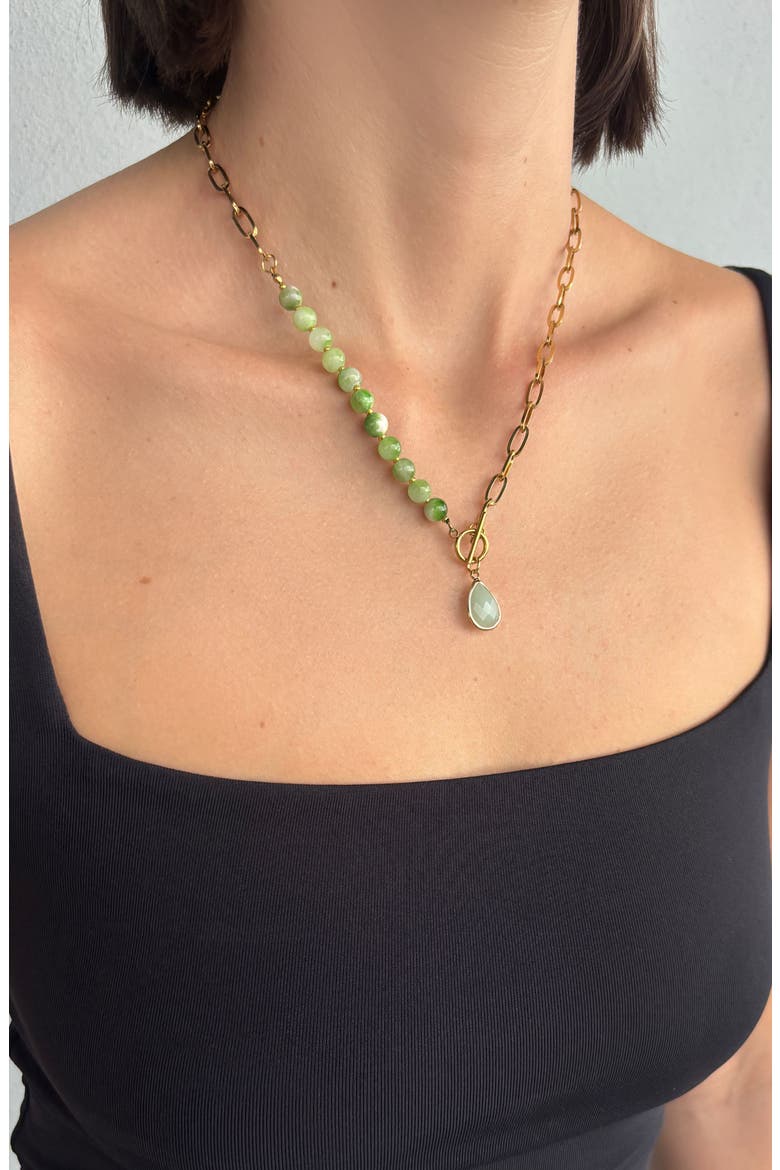 18k Gold Plated Teardrop Pendant Necklace, Alternate, color, GOLD/ GREEN