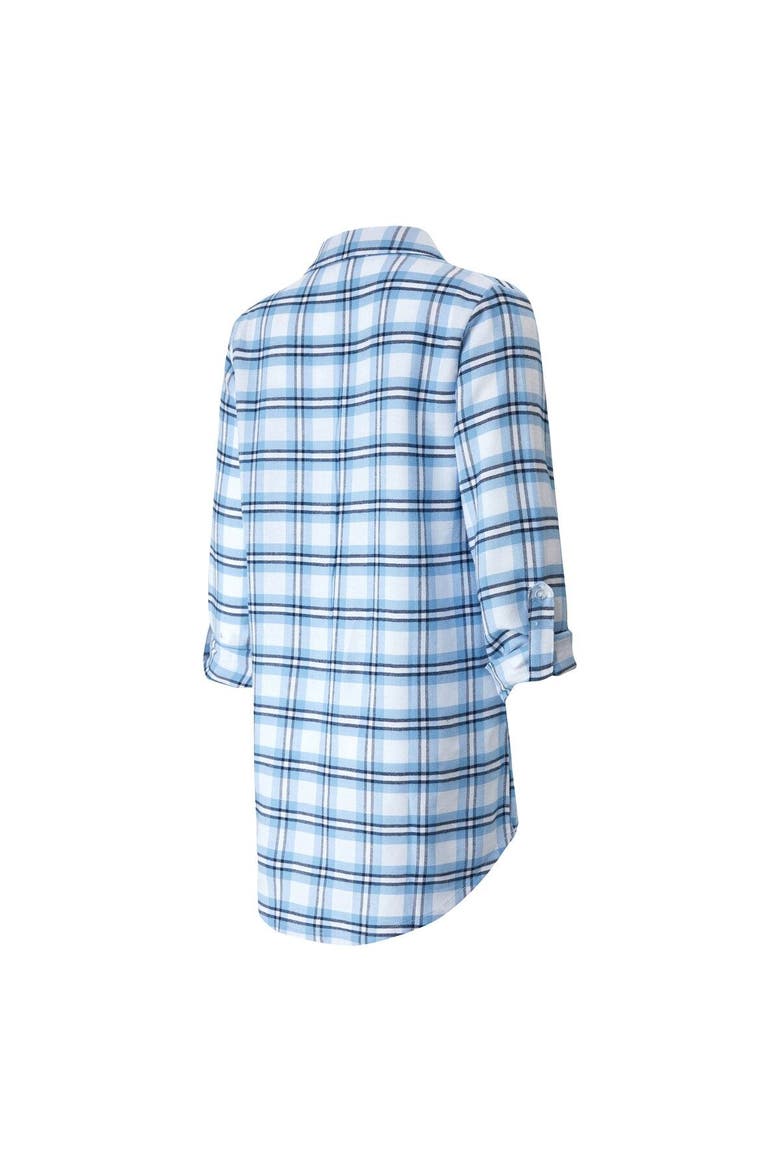 Women's Concepts Sport Powder Blue Los Angeles Chargers Sienna Plaid Full-Button Long Sleeve Nightshirt, Alternate, color, Powder Blue