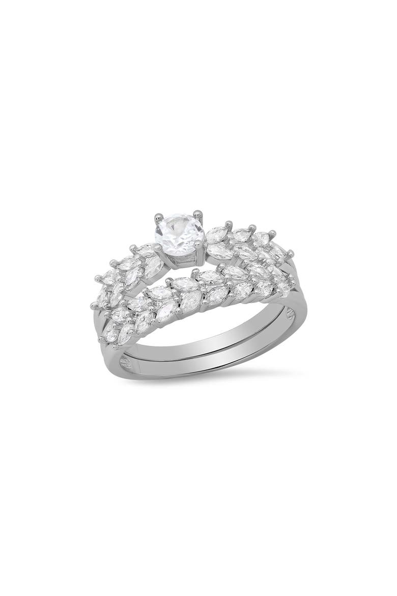 18k Gold Plated Cubic Zirconia Ring Set, Main, color, SILVER