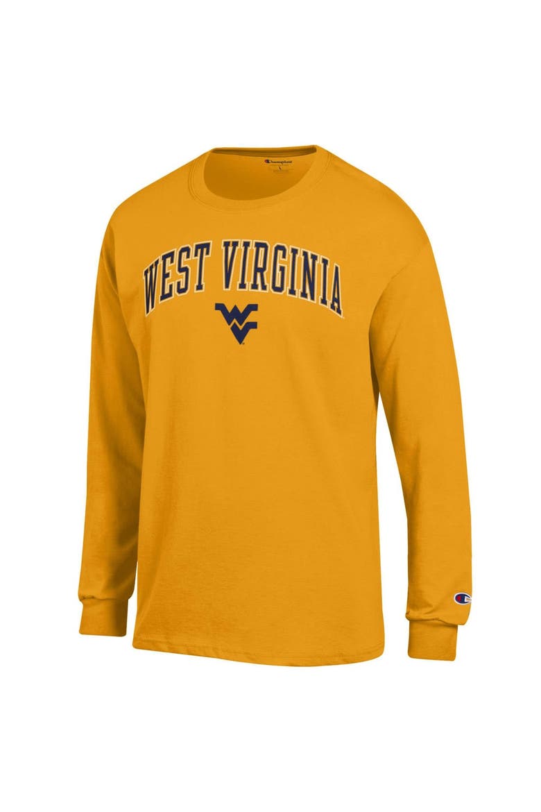 Men's Champion  Gold West Virginia Mountaineers Arch Over Logo Long Sleeve T-Shirt, Alternate, color, Gold