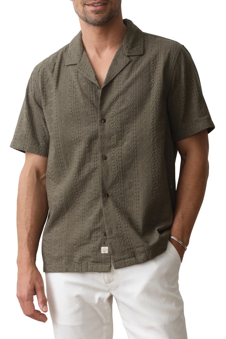 Eyelet Cotton Camp Shirt, Main, color, INDIA INK