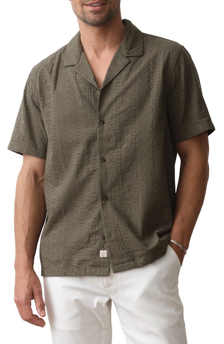 Marine Layer Eyelet Cotton Camp Shirt, Main, color, India Ink