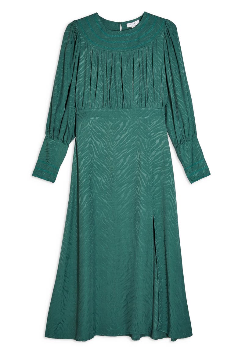 Fallen Long Sleeve Jacquard Midi Dress, Alternate, color, GREEN