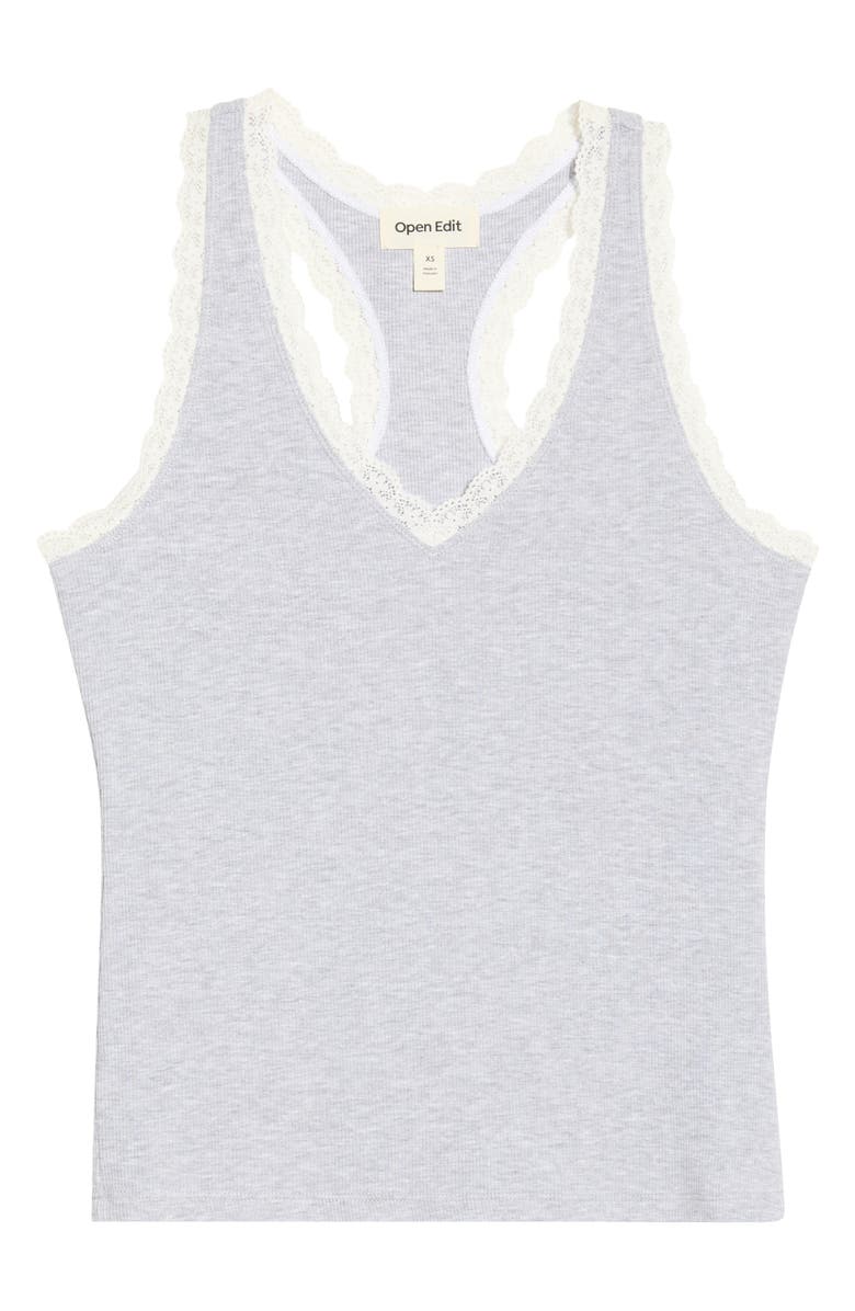 Open Edit Daydream Rib Lace Trim Tank, Alternate, color, Grey Heather