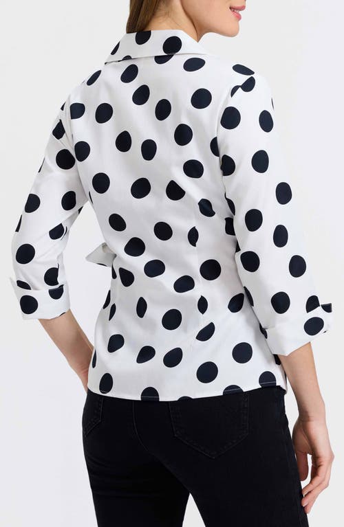 Foxcroft Salina Polka Dot Cotton Wrap Shirt In White