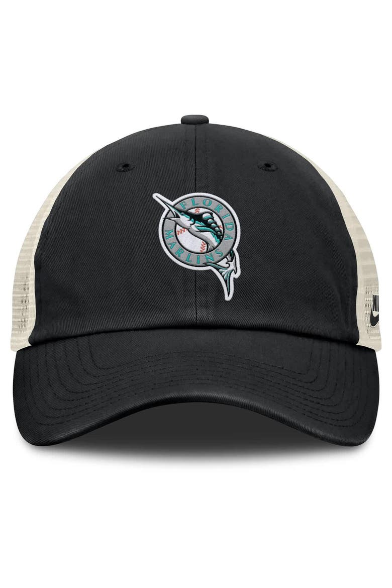 Men's Nike Black/Natural Florida Marlins Cooperstown Collection Club Trucker Adjustable Hat, Alternate, color, Black