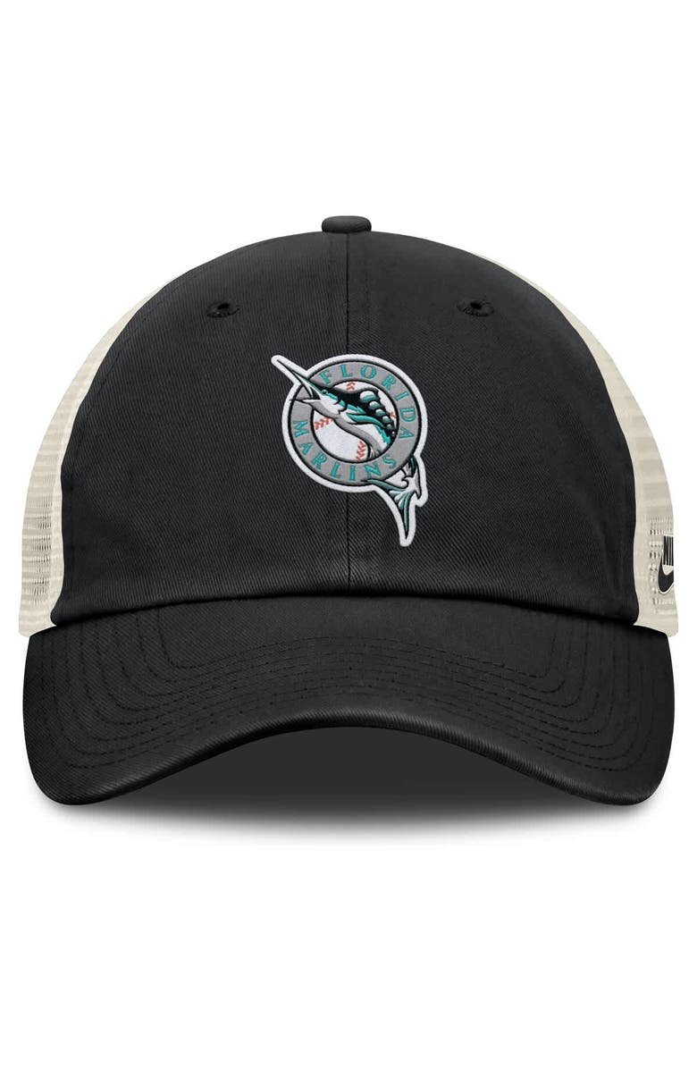Nike Men's Nike Black/Natural Florida Marlins Cooperstown Collection Club Trucker Adjustable Hat, Alternate, color, Black