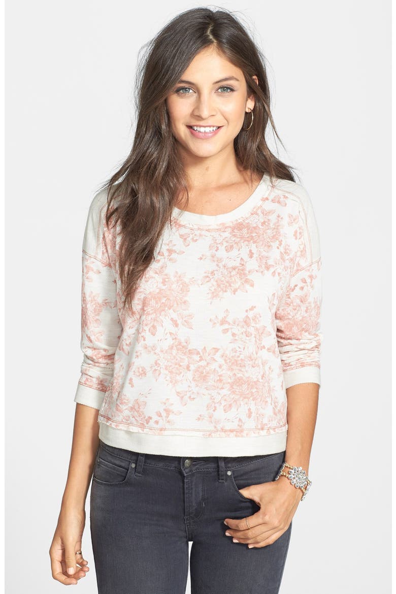 Colorblock Floral Print Sweatshirt, Main, color, OATMEAL/ BLUSH