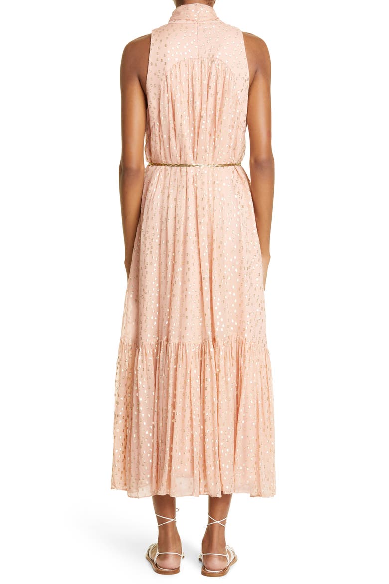 Rhythmic Metallic Fil Coupé Halter Neck Midi Dress, Alternate, color, SHERBET