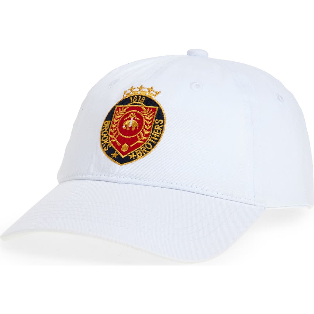 Brooks Brothers Crest Embroidered Cotton Baseball Hat in White at Nordstrom Rack