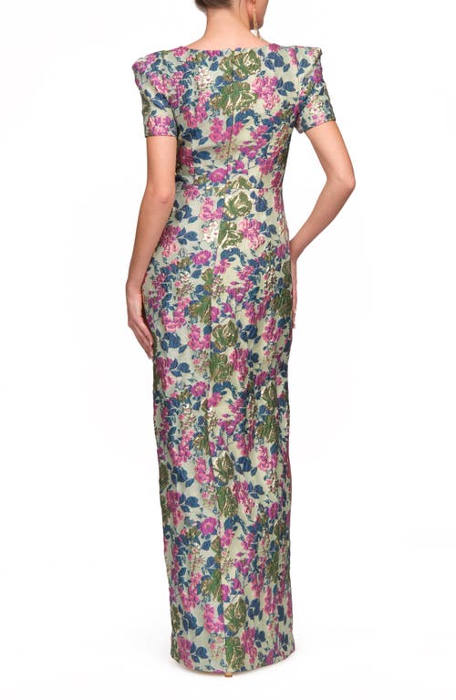 Js Collections Sandy Puff Sleeve Column Gown In Multi