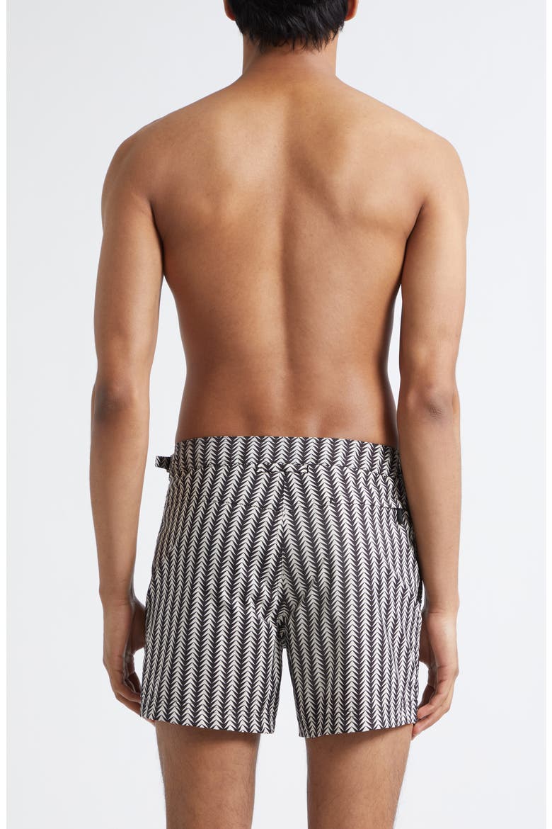 Geometric Print Compact Swim Trunks, Alternate, color, WHITE/ BLACK